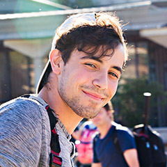 Student walking on campus