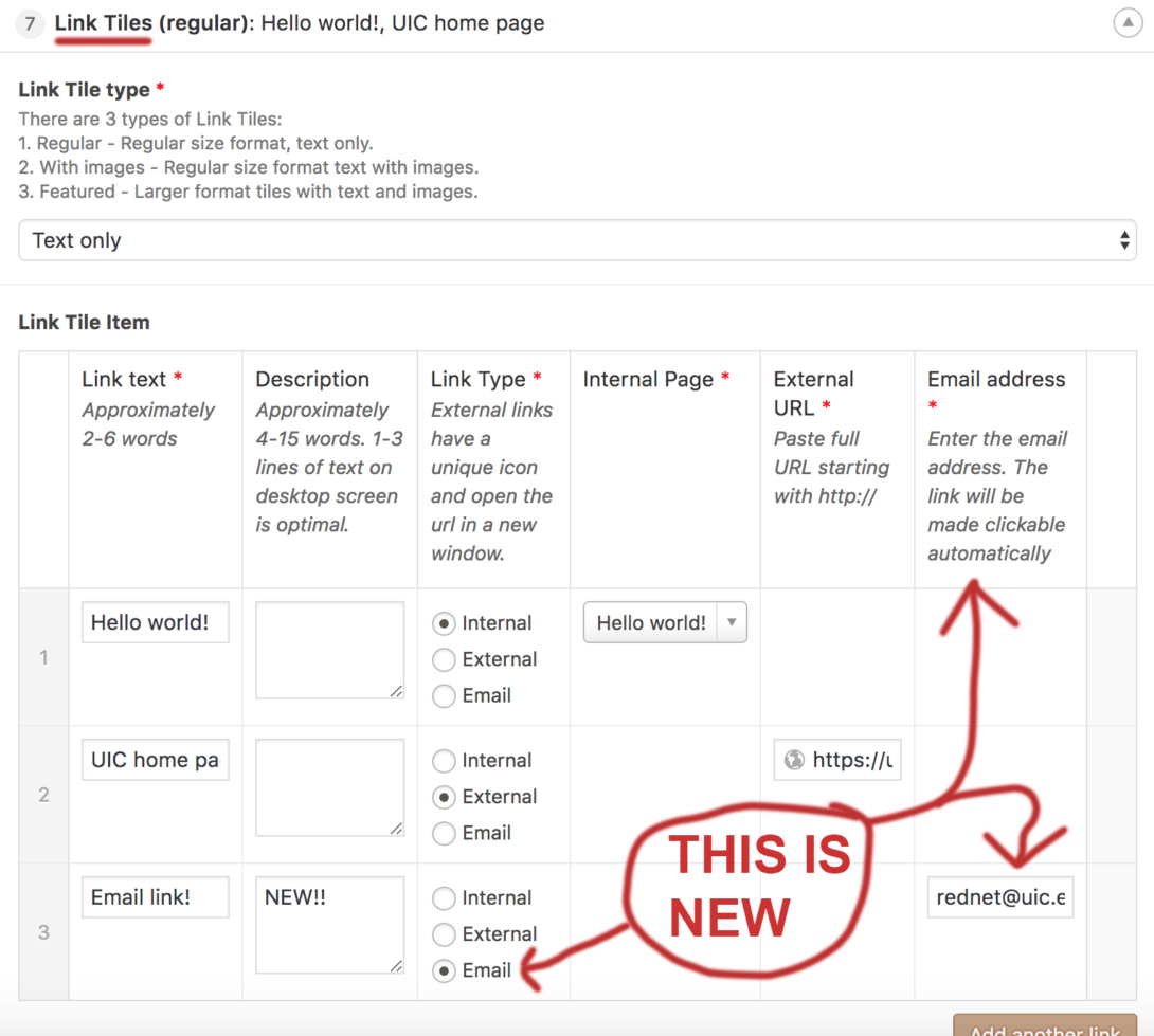 Screencap showing new component (link tiles) capabilities in the dashboard. This is what it looks like in the dashboard.