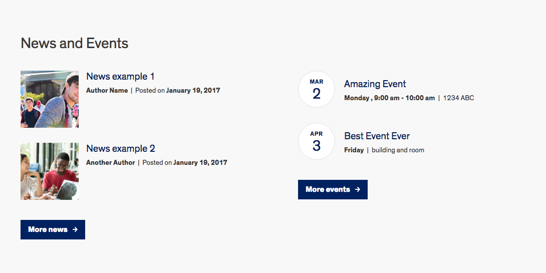 screenshot example of news and events highlight