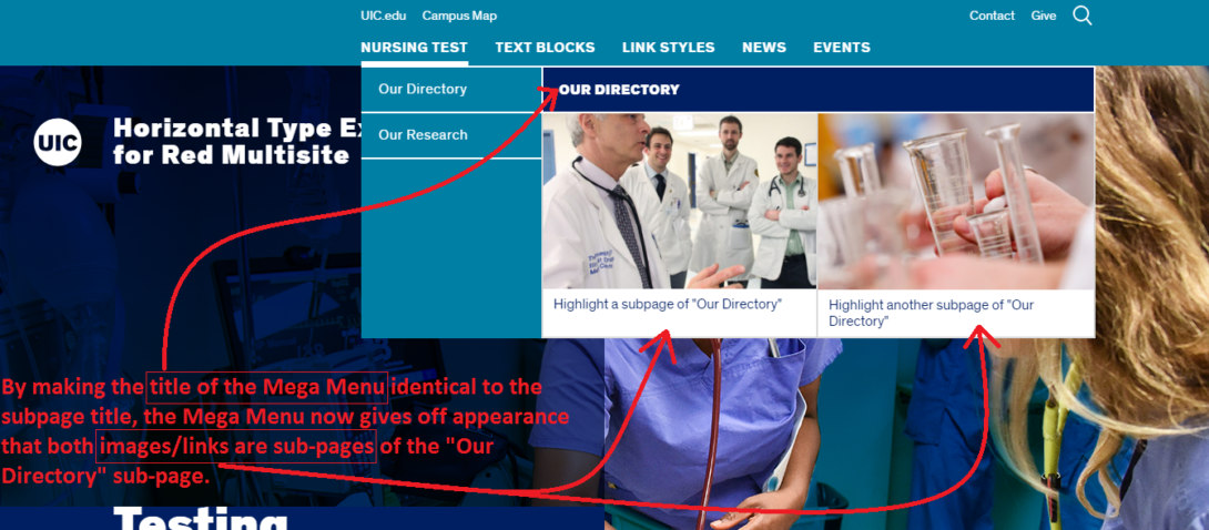 Using the Mega Menu to display sub-sub pages