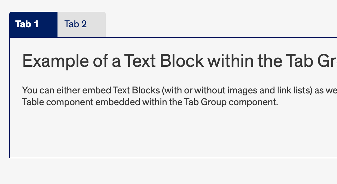 example showing tab navigation, content with title and text