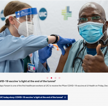 Large image with images to the right and left, title, arrow buttons and description
                  