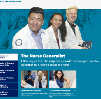 example with large image a left side bar of tab titles, tab content including title, description, images with text
                  