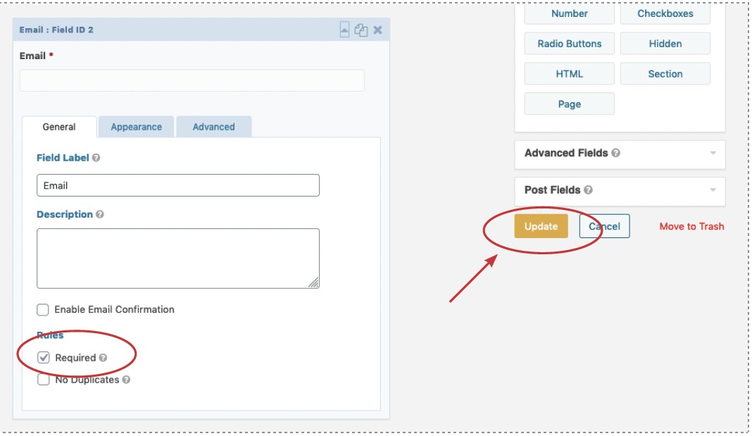 highlighting the location of the required check box and the update button