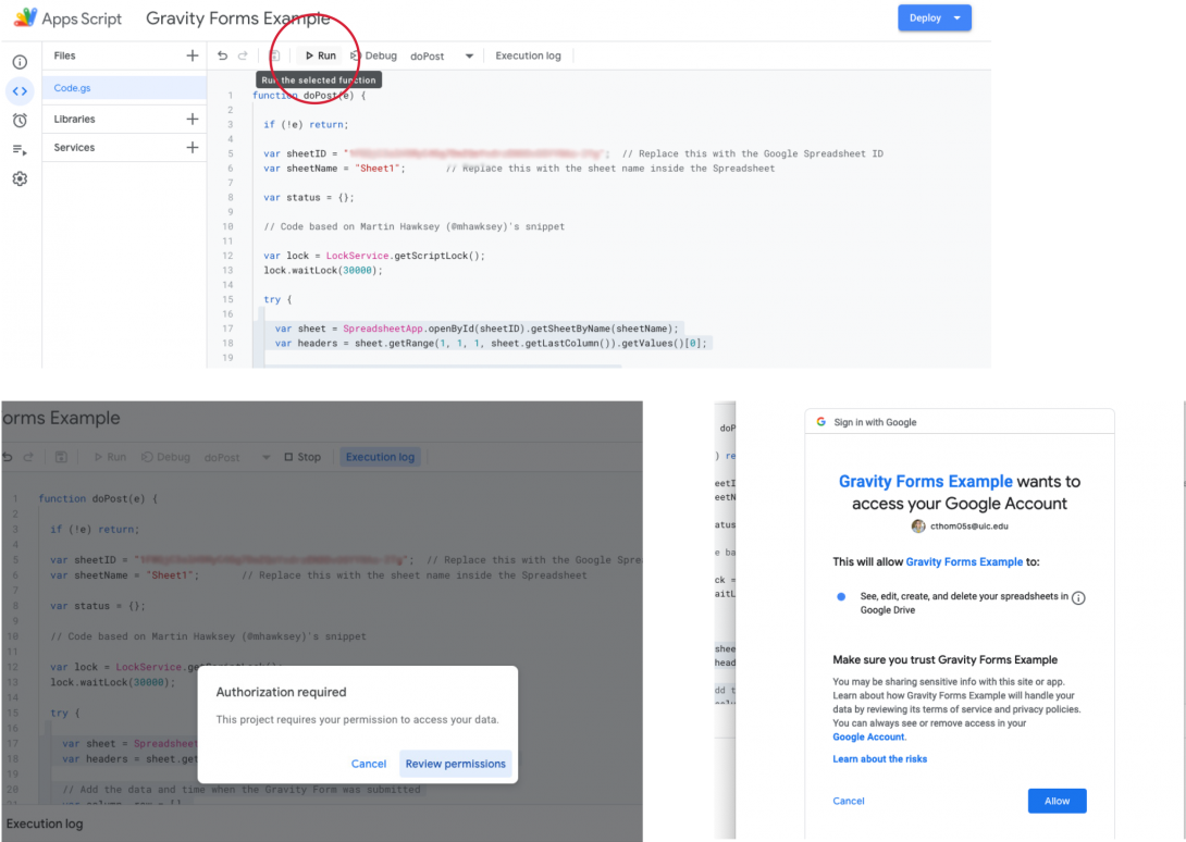 Location of Save and examples of authorization messages