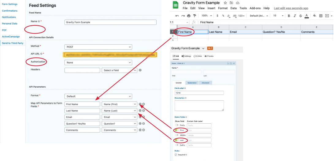example view of the API configuration