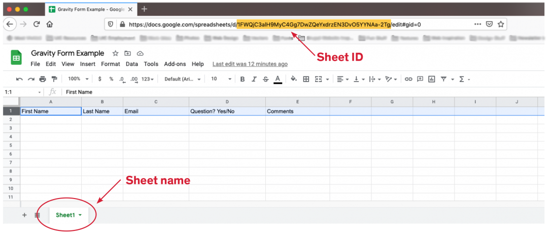 Identifying the portion of the sheet URL that is the Sheet ID and where to change the sheet name